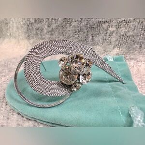 Vintage Silver Tone Brooch with Crystal Accents